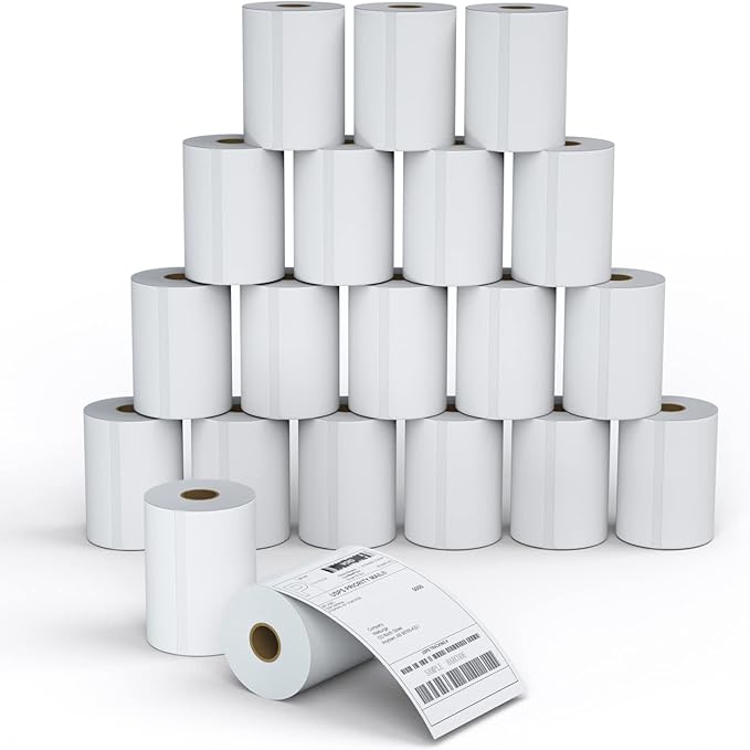MFLABEL 4x6 Thermal Shipping Labels - 100 Rolls of 250, Perforated & Smudge-Proof Direct Thermal Labels Compatible with Rollo, Zebra, for Amazon UPS FedEx Shopify