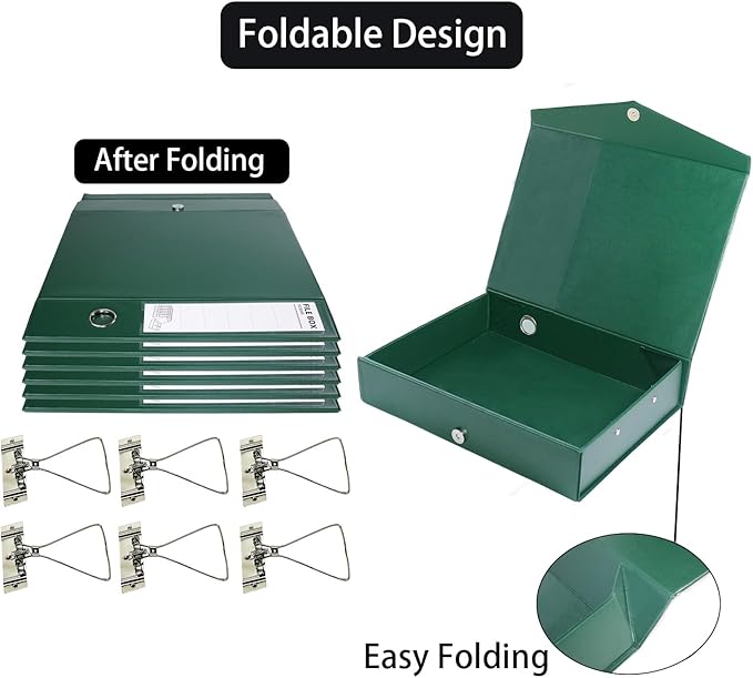 URbantin 6 Pack Foldable Plastic Box Files A4 with Metal Clip,65mm Spine,Document Archive Folders for Office（Green）