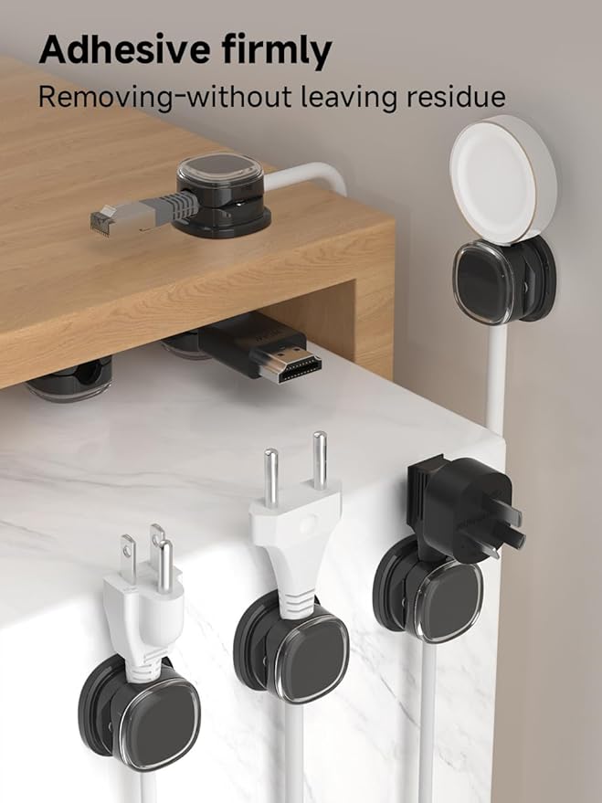 Magnetic Cable Clips, Adjustable Cord Holder Management, Adhesive Wire Keeper Organizer for Home Office Desk Phone PC Car Wall Desktop Nightstand Appliance (9-PCS Black)
