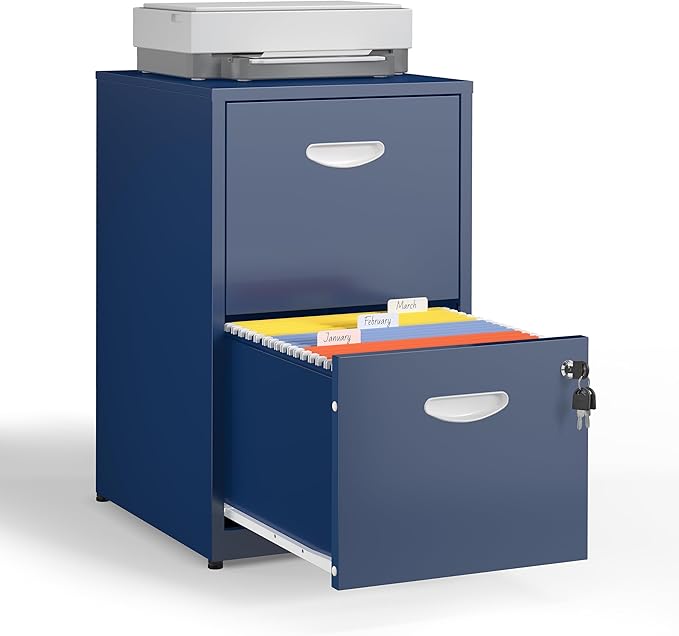 Kubohogar 2 Drawer File Cabinet with Lock,Blue Metal Filing Cabinets,Vertical Locking File Cabinet Fit Hanging Files, Letter,File Box and A4 Documents