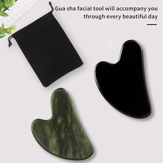 Gua Sha Facial Tools 2 Pack, Natural Jade Guasha Tool - Image 6