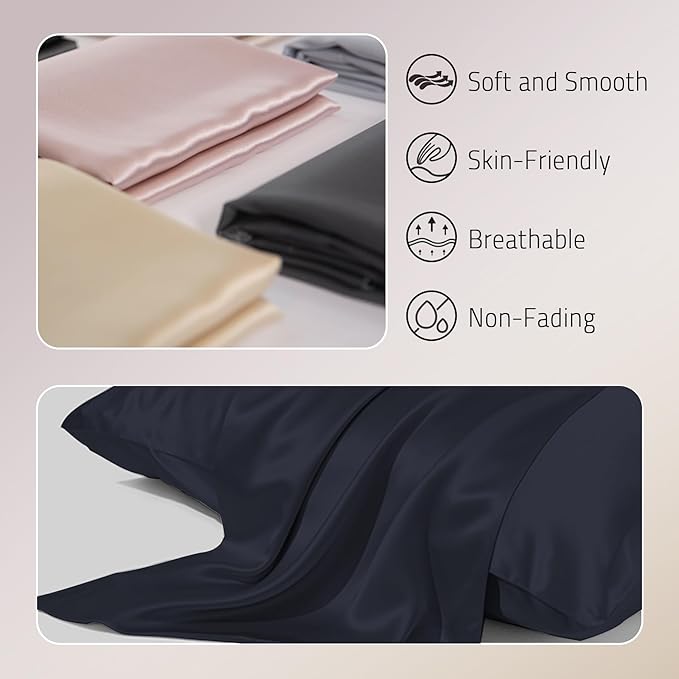 Gabire Mulberry Silk Pillowcases Set of 2, Both Sides Real Silk Pillowcase - Image 2