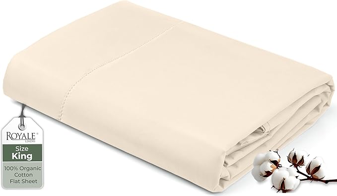 Royale Linens 100% Organic Cotton King Flat Sheet Only by ROYALELINENS