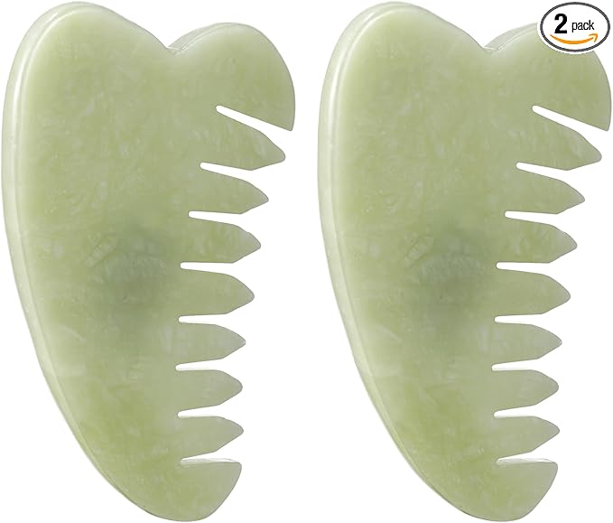 Geiserailie 2 Pcs Jade Combs Esthetician Supplies Massage Stone Hair Gua Sha by Geiserailie