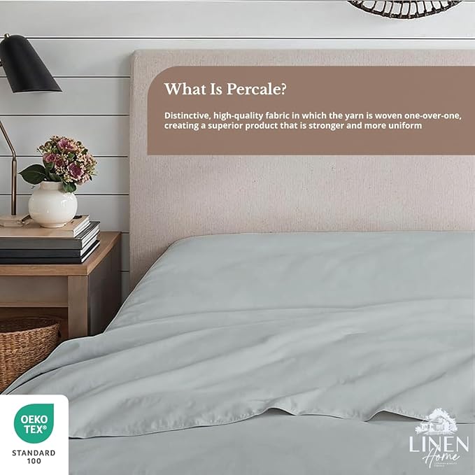 Linen Home 100% Cotton Percale 1 Flat Sheet, Full Size - Image 4