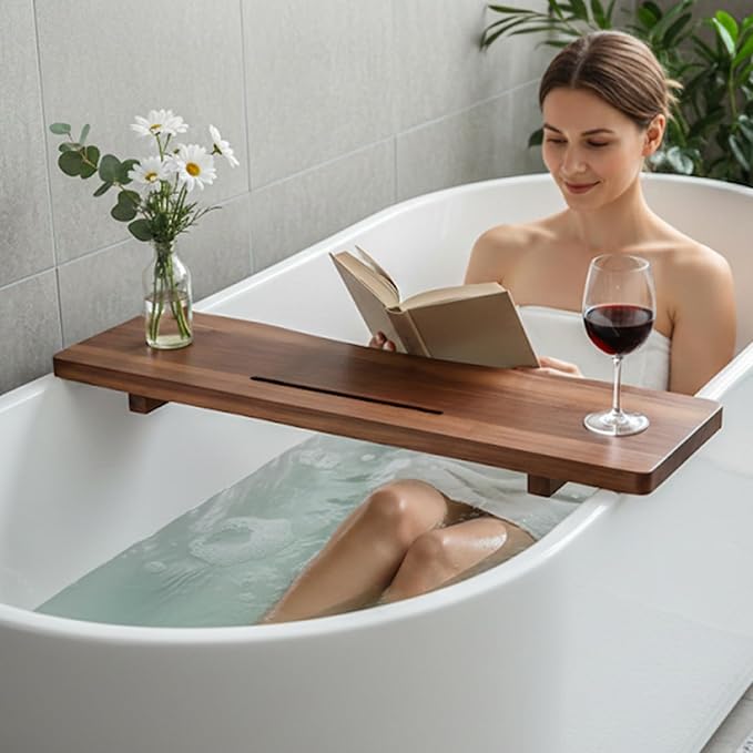Acacia 1.2" T Wood Bathtub Tray Caddy - Image 5