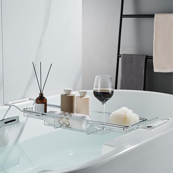 Stainless Steel Bathtub Caddy Tray, Expandable Bath Tub Table, Adjustable - Image 3