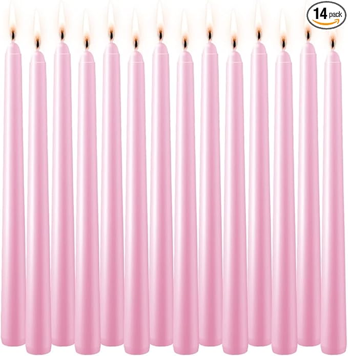 WPONSZU Set of 14 Pink Taper Candles, 7-8 Hours Burn Time, Smokeless and by WPONSZU