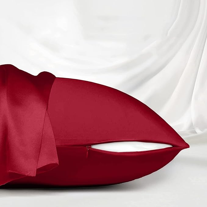 Red Silk Pillowcase for Hair and Skin Made in USA, 22 Momme Mulberry Silk - Image 3