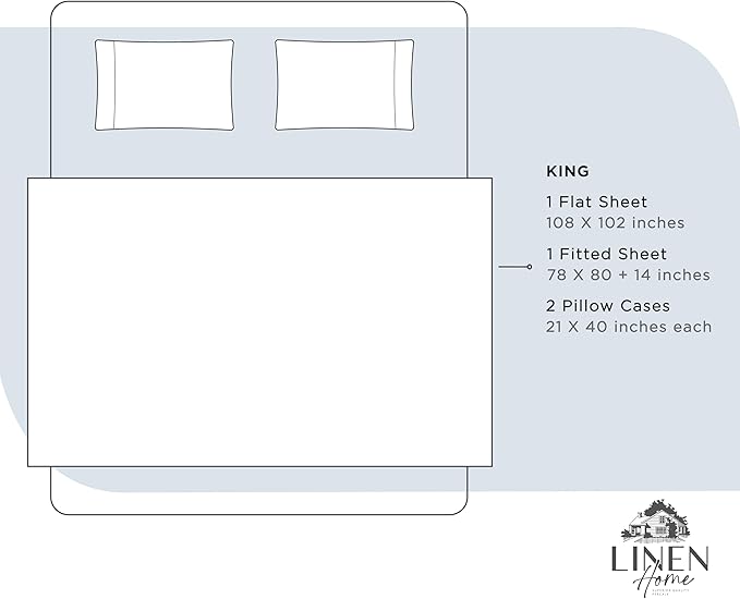 Linen Home 100% Cotton Percale Sheets King Size, Deep Pocket, 4 Pieces Set - Image 6
