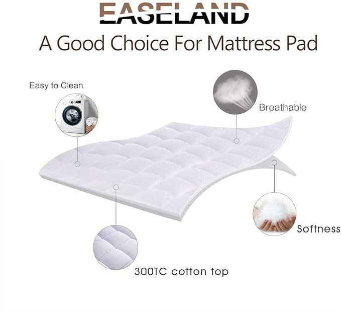 EASELAND Full Size Mattress Pad Pillow Top Mattress Cover Quilted Fitted - Image 2