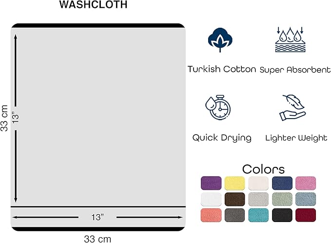Hawmam Linen Luxury Cotton Washcloths 13x13 Inch - Image 6