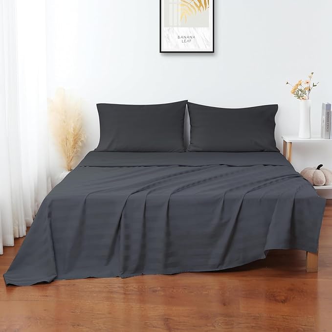 Flat Sheet Only Cal King Size, 400 TC 100% Egyptian Cotton Flat Sheet Striped - Image 2