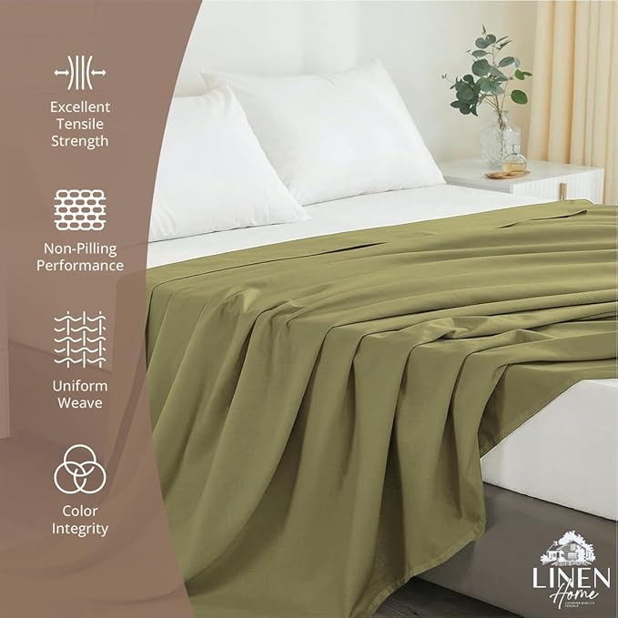 Linen Home 100% Cotton Percale 1 Flat Sheet, Queen Size - Image 4