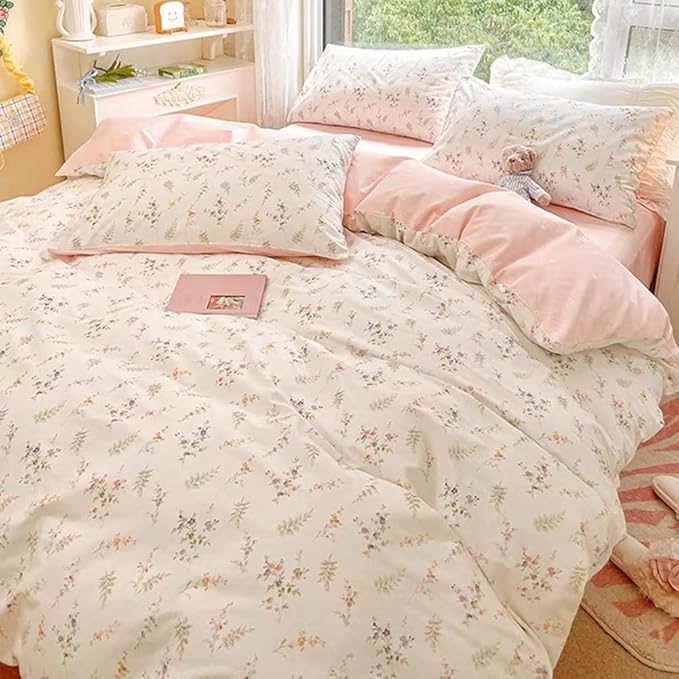 Nayoroom Floral Duvet Cover Queen Size Girls Pink White Botanical Flower - Image 2