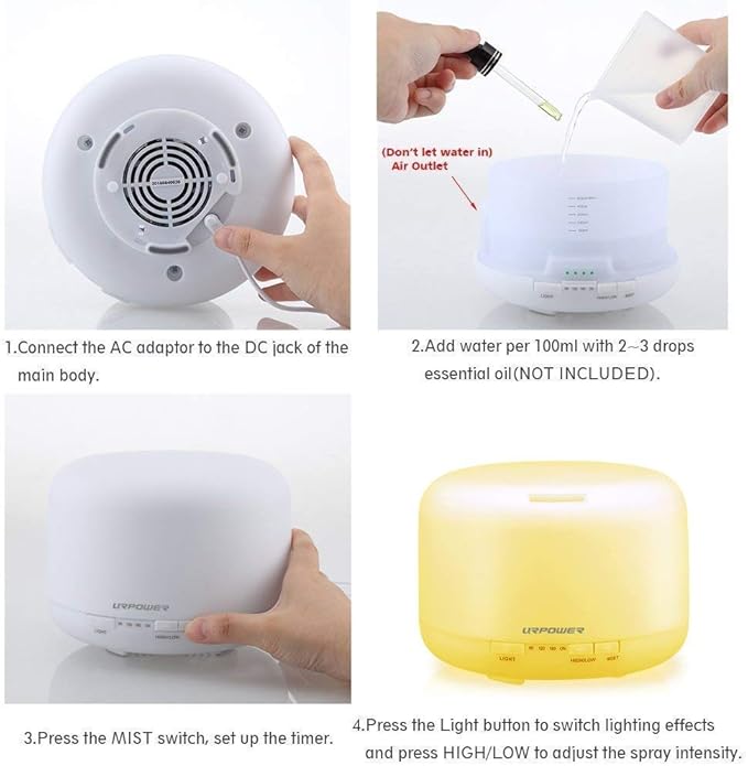 URPOWER Upgraded 500ML Essential Oil Diffuser Humidifiers Ultrasonic - Image 6