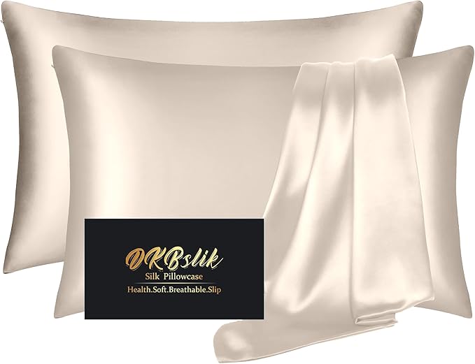 Silk Pillowcase 2 Pack, Natural Mulberry Silk Pillow Case, Anti Acne Silk by HOME