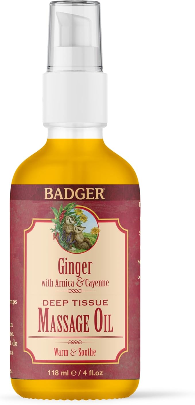 Badger Ginger Massage Oil, 100% Organic Massage Oil, w/Arnica Oil & Cayenne by Badger