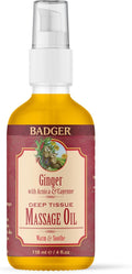 Badger Ginger Massage Oil, 100% Organic Massage Oil, w/Arnica Oil & Cayenne by Badger