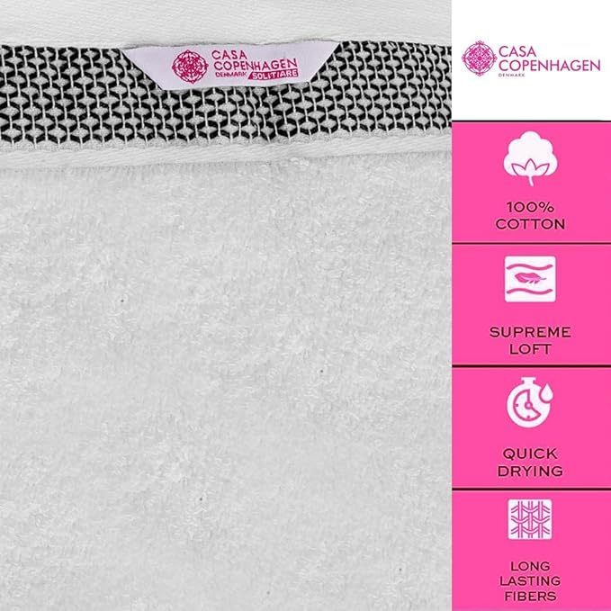 CASA COPENHAGEN Solitaire 6Pcs 100% Egyptian Cotton Large Designer Towels Gift - Image 2