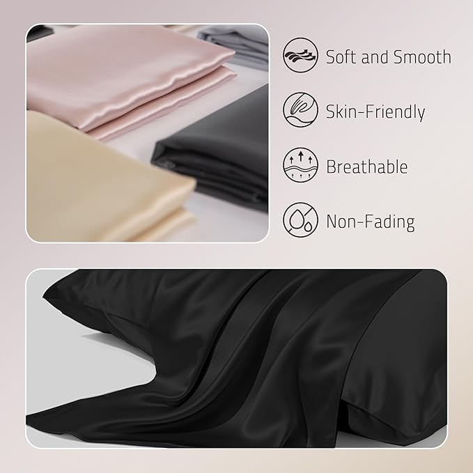 Gabire Mulberry Silk Pillow Cases Set of 2, Both Sides Real Silk Pillow Cover - Image 2