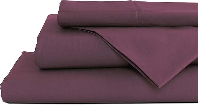 Linen Home 100% Cotton Percale Sheets Full Size, Damson Berry, Deep Pocket by LINENHOME