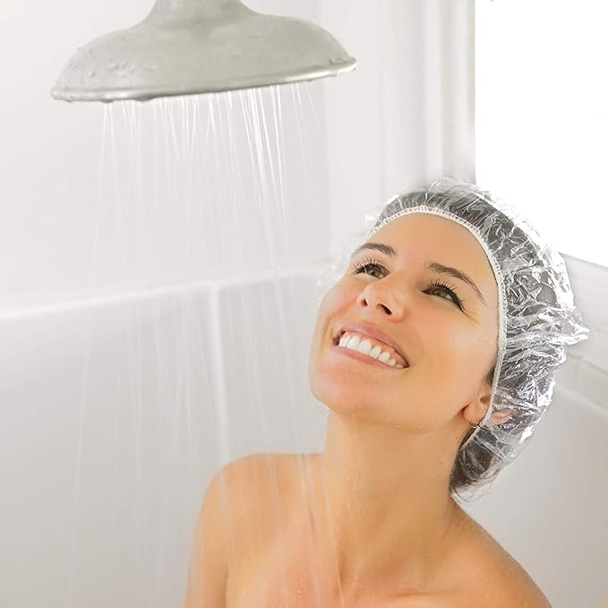 Auban 50 PCS Shower Cap Disposable, Bath Caps Larger Thick Clear Waterproof - Image 8