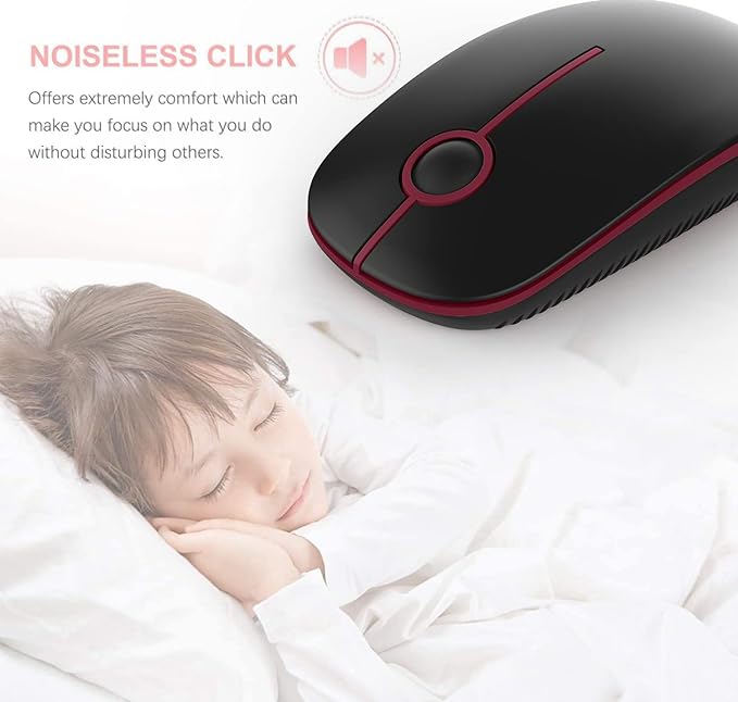 VssoPlor Wireless Mouse, 2.4G Slim Portable Quiet Computer Mice with Nano Receiver for Notebook, PC, Laptop, Computer-Black and Wine Red