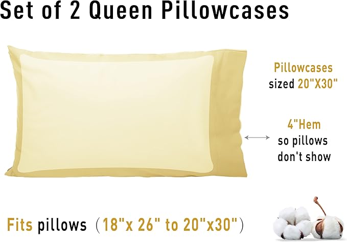 Sunflower Queen Pillowcases Set of 2, 100% Cotton Queen Size Pillow Cases 2 - Image 8