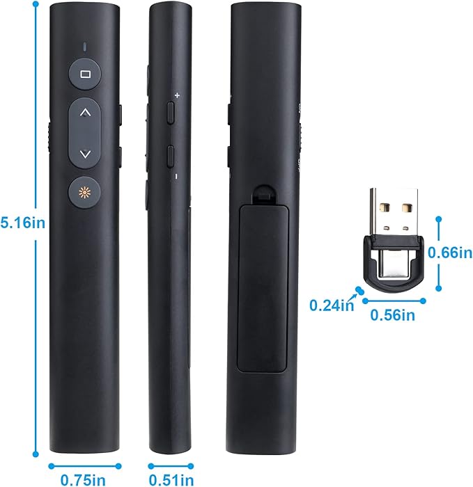 Presentation Clicker Presentation Remotes, Type C/USB A 2 in 1 Pointer, Remote PowerPoint Clicker,USB/Type-C for Computer Slide Advancer, Volume Control/Hyperlink/Switch Windows(Battery Included)