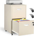 Kubohogar 2 Drawer Mobile File Cabinet with Lock, Cream Metal Filing Cabinets with Wheels, Vertical Rolling File Cabinet Fit Hanging Files, Letter and A4 Documents