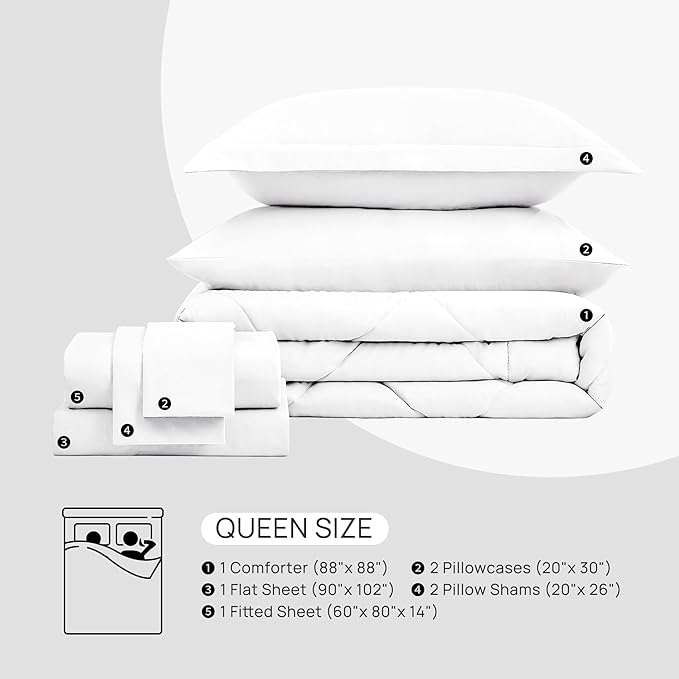 Love's cabin Queen Comforter Set White, 7 Pieces Queen Bed in a Bag, All Season - Image 7