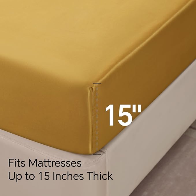 BEDELITE Satin Sheets Full Size Bed Set, Luxury Soft Gold Silky Sheets - Image 6