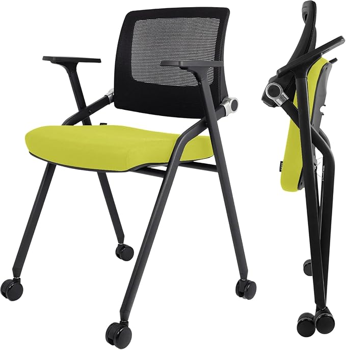 SLKJChr 2 Pack Foldable Office Chairs with Wheels, Mesh Back, Arms and Portable - Folding Office Chairs for Conference Room Chair, Office Guest & Reception & Meeting Chair - (Green) 300 lbs.