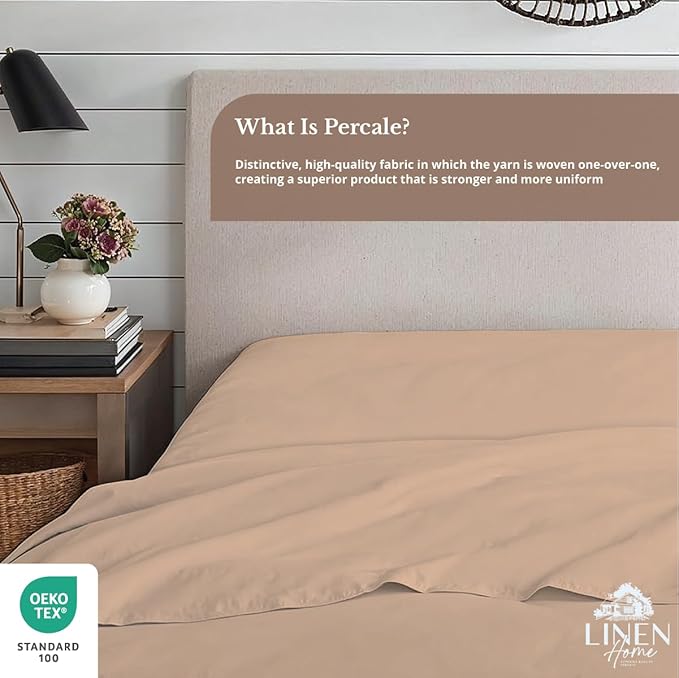 Linen Home 100% Cotton Percale 1 Flat Sheet, Full Size - Image 4