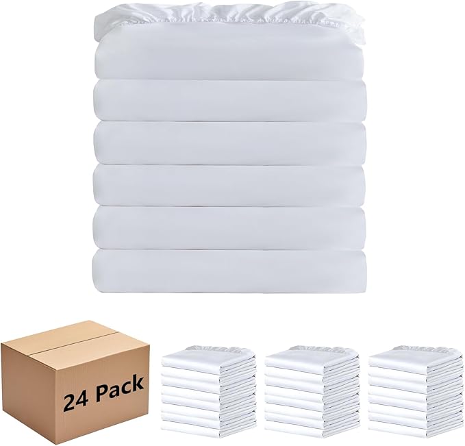 White Bulk King Fitted Sheet Only Deep Pocket 24 Pack, Quick Sort Bottom Bed by Culve