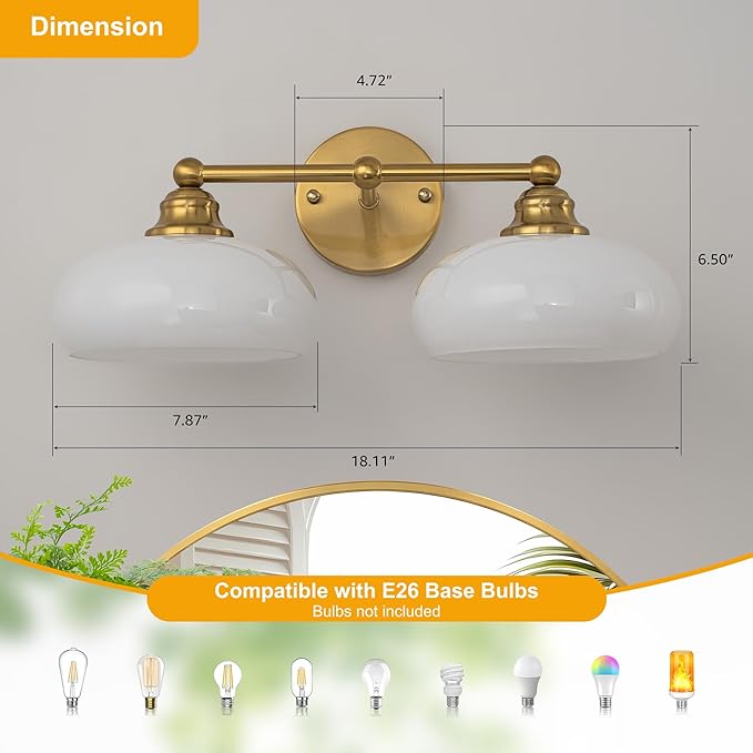GoYeel Bathroom Light Fixtures Over Mirror, Vintage Gold Double Arm Vanity - Image 3