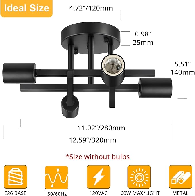 SunRider Industrial 4-Light Semi Flush Mount Ceiling Light Fixture, Modern - Image 2