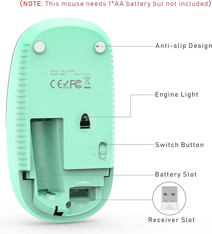 VssoPlor Wireless Mouse, 2.4G Slim Portable Computer Laptop Mouse with Nano Receiver Quiet Silent Optical Mice for Notebook, PC, Laptop, Computer-Blue and Green