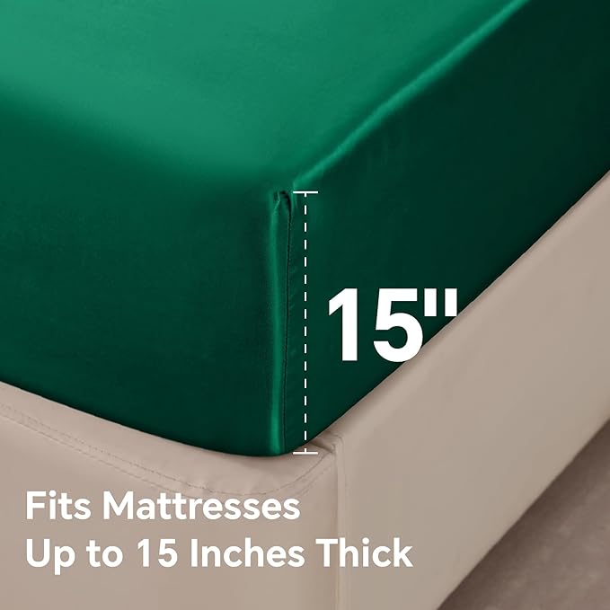 BEDELITE Satin Sheets Twin Size Bed Set, Luxury Soft Dark Green Silky Sheets - Image 6