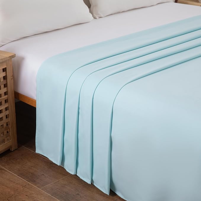King Flat Sheet Only， 108x102Inch Light Blue - Image 3