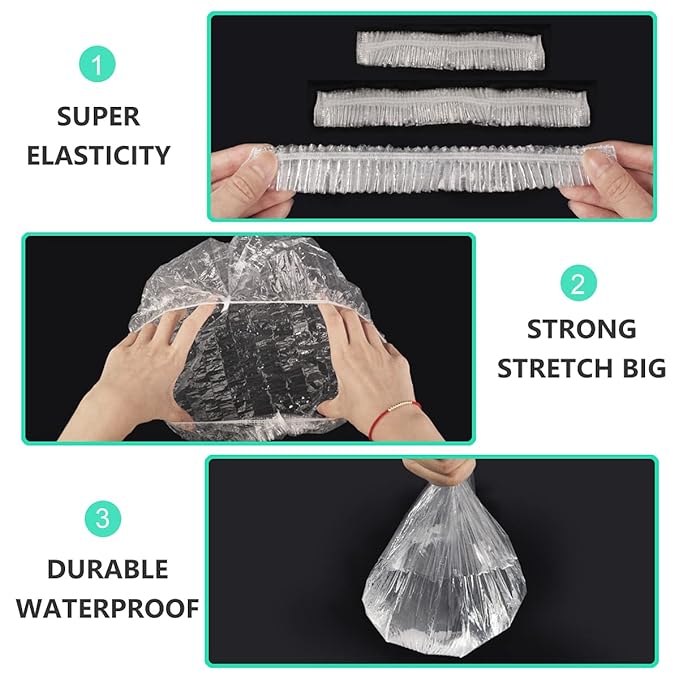Keeygo Disposable Shower Caps 50 PCS Bath Caps Clear Waterproof Plastic Wraps - Image 2
