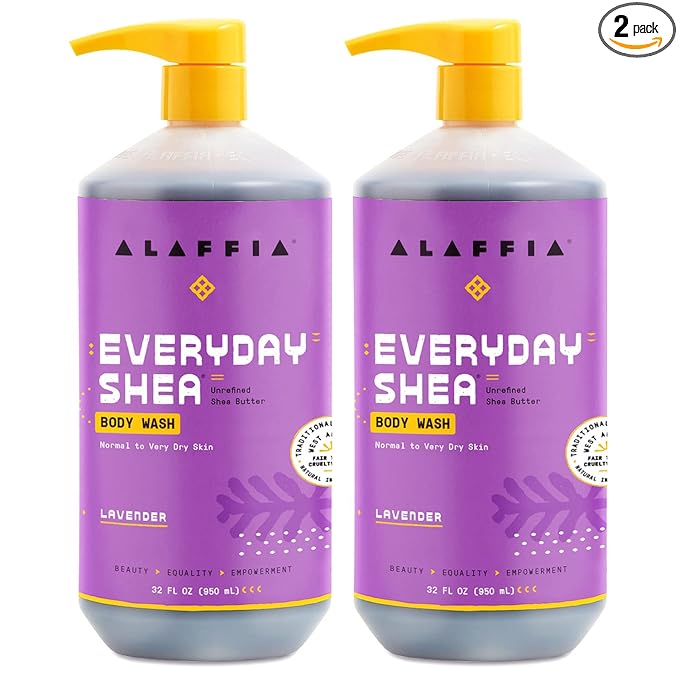 Alaffia Body Wash, EveryDay Shea, Lavender 2-Pack – Gentle Skin Cleanser by Alaffia