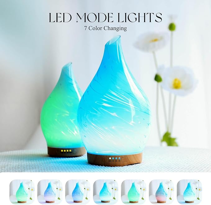 Porseme 280ml Essential Oil Diffuser Glass Color Changing Aroma Air Diffusers - Image 2