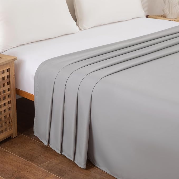 Full Flat Sheet Only， 80x96Inch Light Gray - Image 3