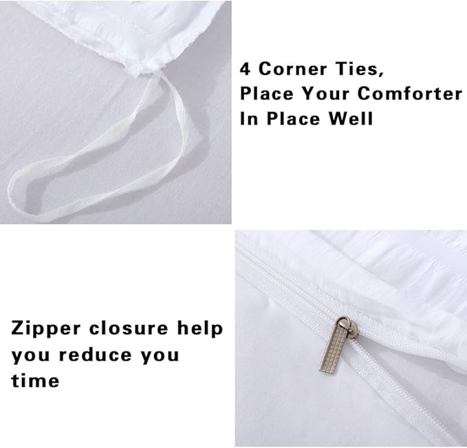 AveLom Seersucker Stripe Duvet Cover Full, 3 Pieces White Zipper Closure Corner - Image 5