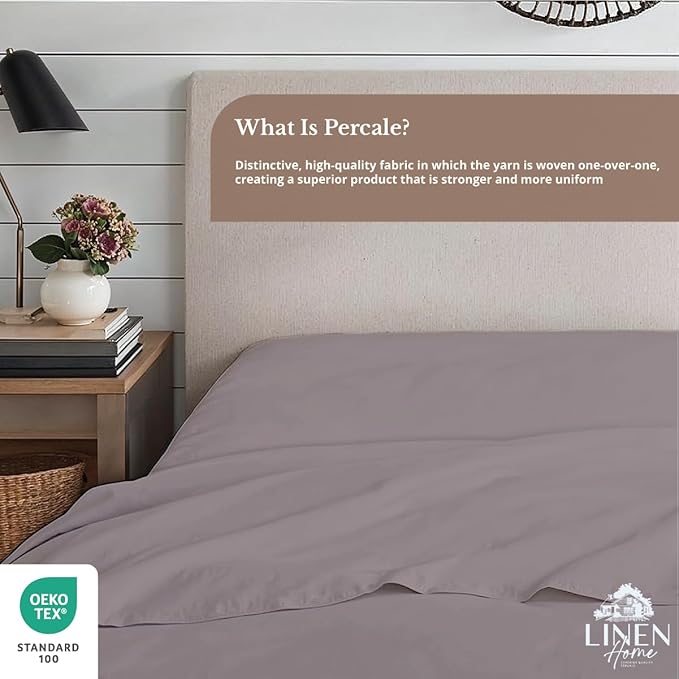 Linen Home 100% Cotton Percale 1 Flat Sheet, Twin Size - Image 4