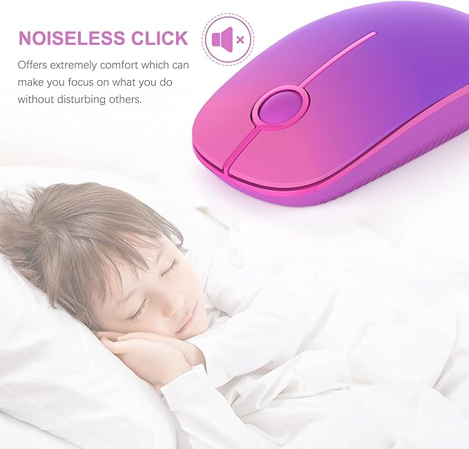 VssoPlor Wireless Mouse, 2.4G Slim Portable Computer Laptop Mouse with Nano Receiver Quiet Silent Optical Mice for Notebook, PC, Laptop, Computer-Gradient Purple
