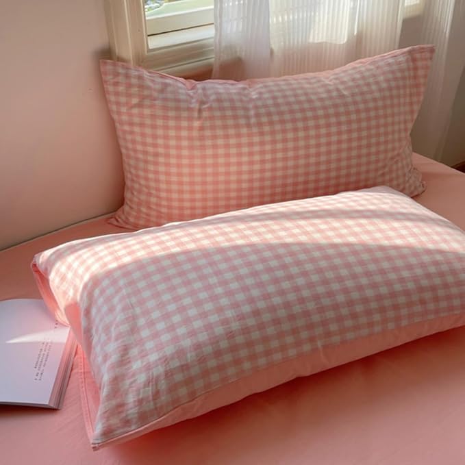 Nayoroom Gingham Duvet Cover King Size Reversible Pink Plaid Checkered Duvet - Image 7