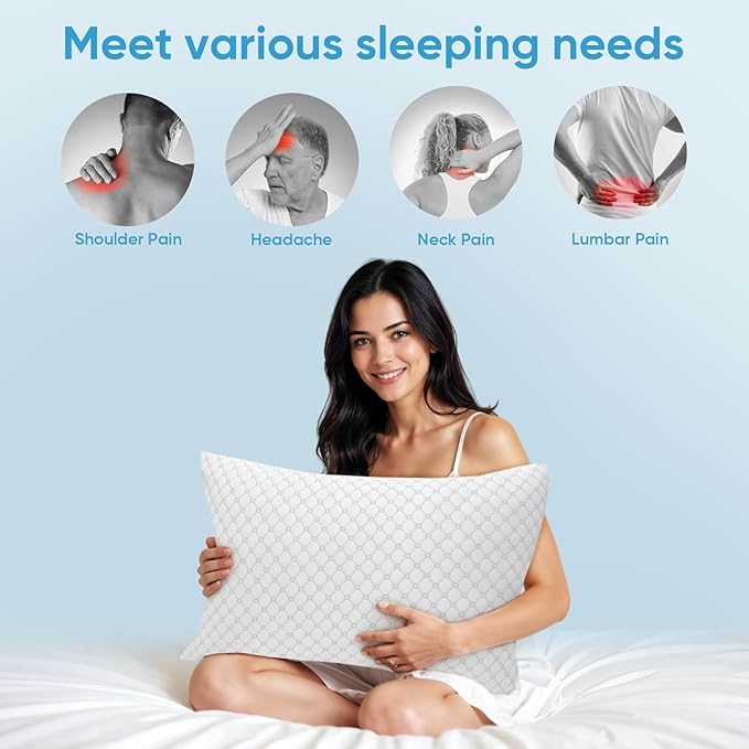 OAISZ Shredded Memory Foam Pillow, King Size Cooling Adjustable Firm Bed Pillow - Image 3